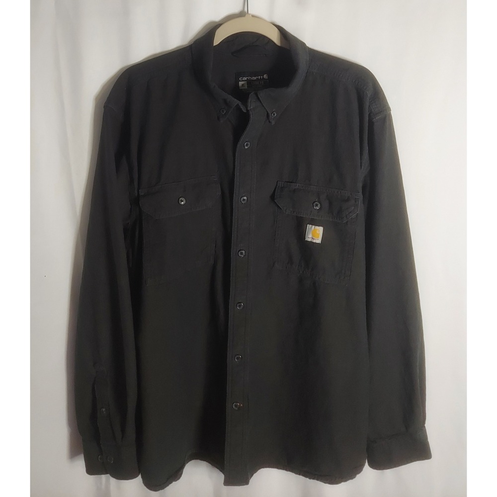 Carhartt Mens Black Chambray Loose Fit Midweight LS Button-Down Shirt Size XL
